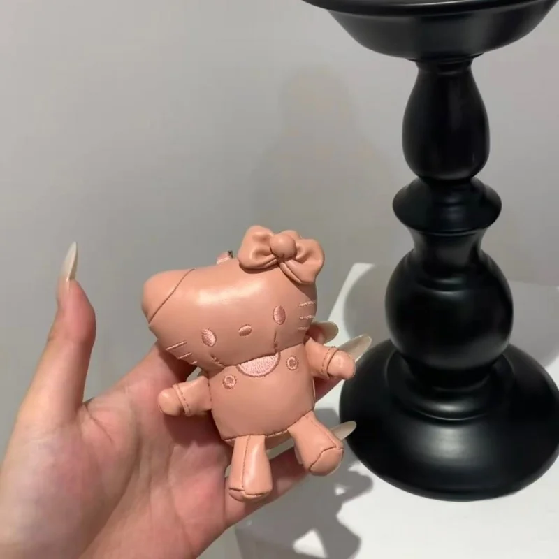 Sanrio 8cm couro hello kitty mini chaveiro de pelúcia kawaii rosa leopardo colorido kitty boneca criativo mochila pingente acessórios