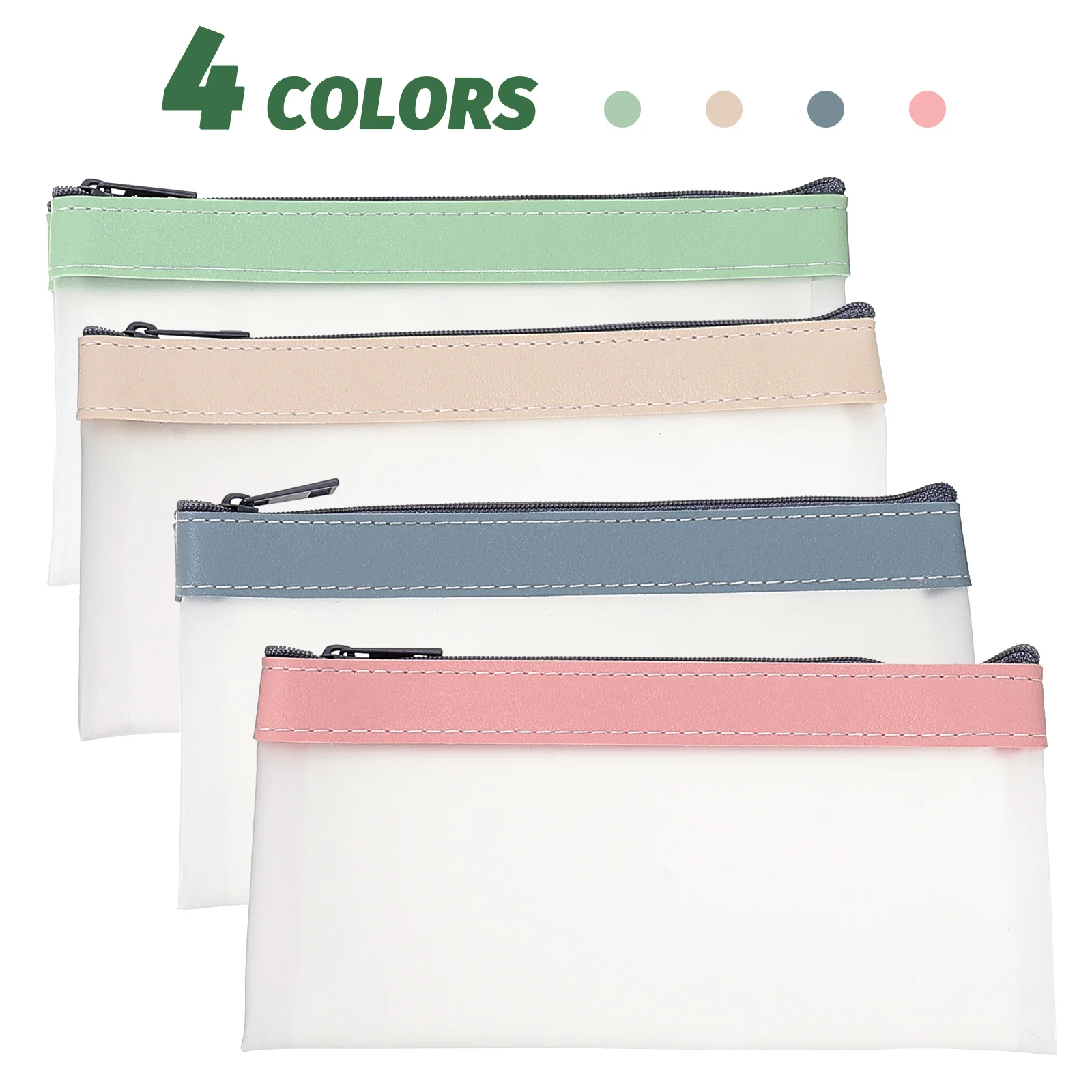 

4pcs Large Capacity Transparent Pencil Box Set Waterproof Pen Pouch Student Stationery Bag Zipper Design Lightweight