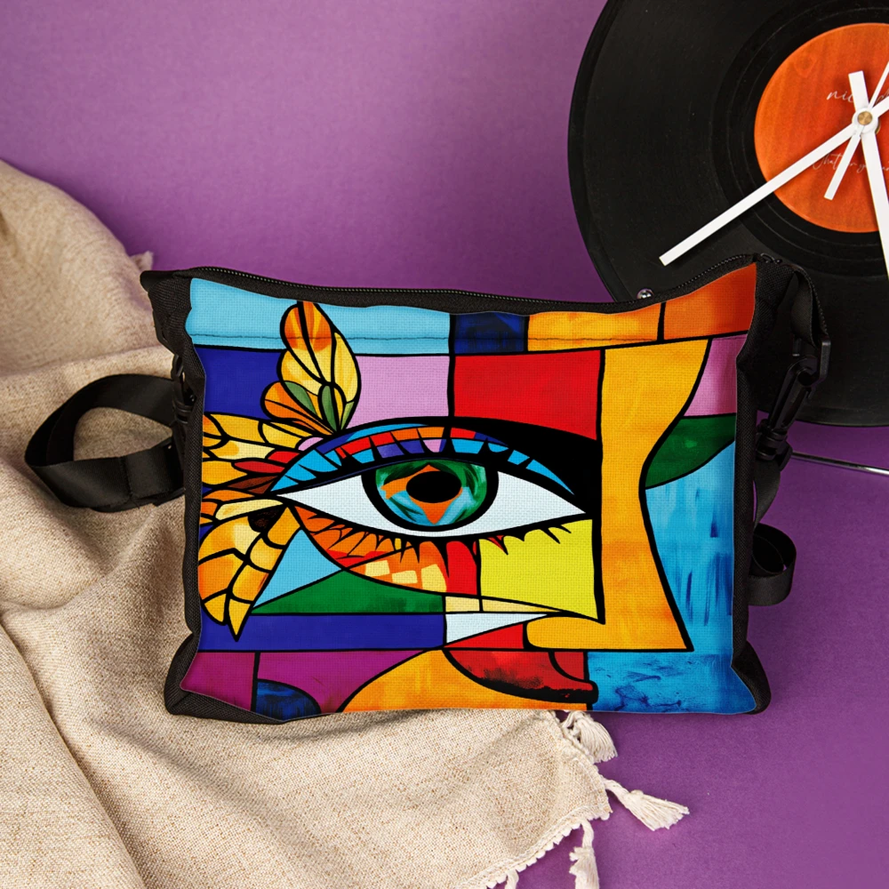 Colorful Abstract Eye Art Crossbody Bag Multicolor Stained Glass Style Print Shoulder Bags For Women Fashion Statement Accessory