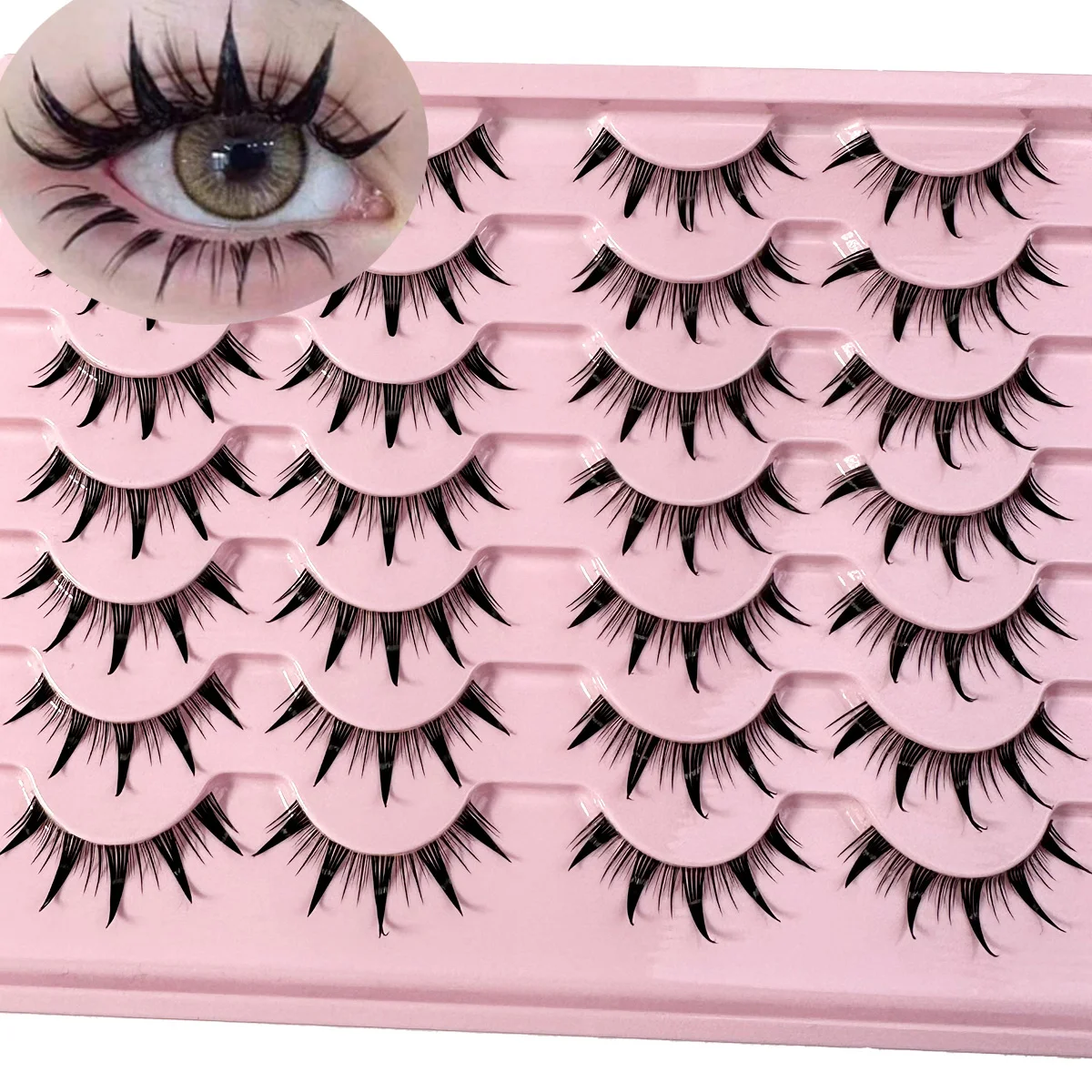 New 14/10/7/5Pairs Manga Lashes Natural Eyelashes Soft Cross Wispy Clear Band False Eyelashes Doll Eyes Lashes Cosplay Extension