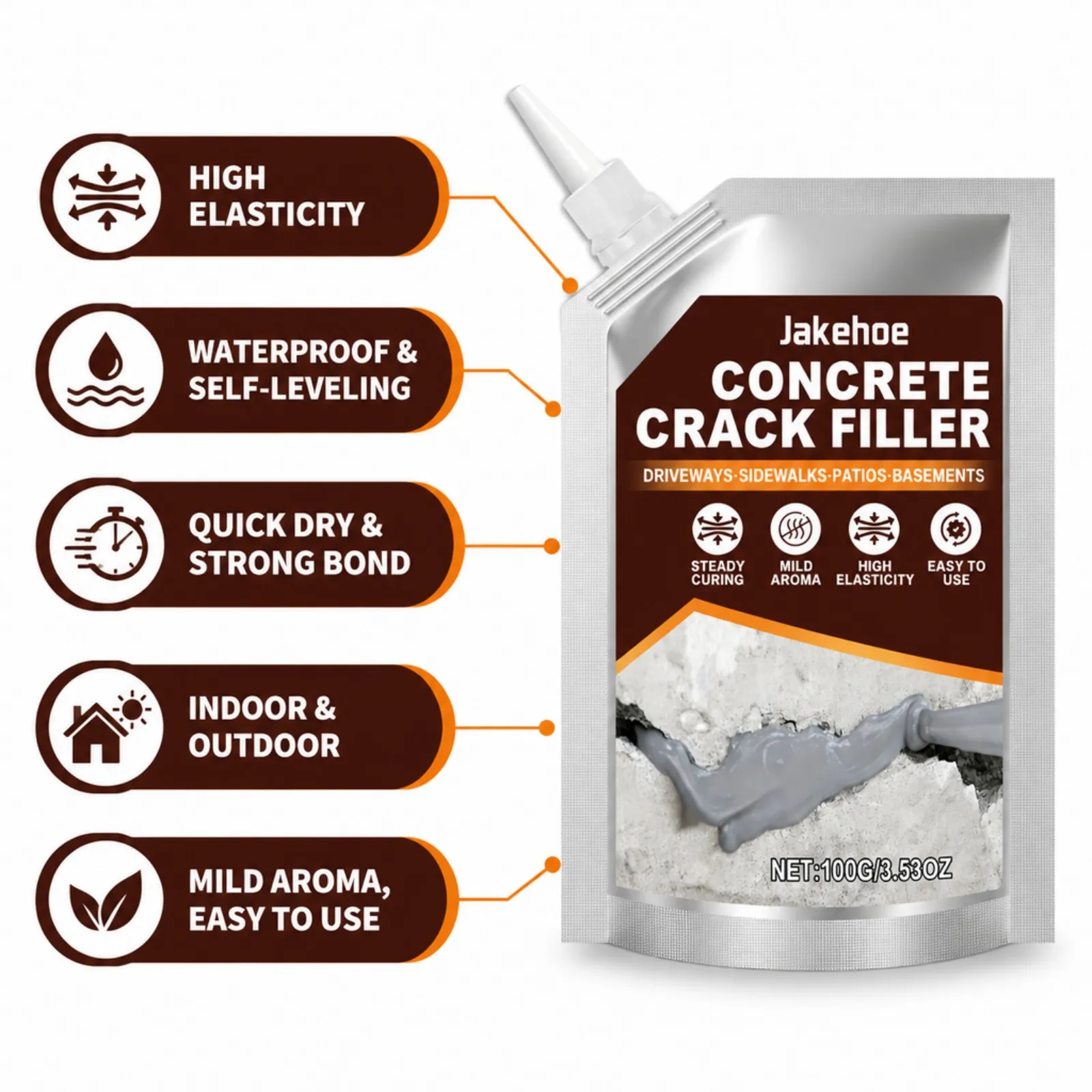Concrete Crack Filler 100g Self Leveling Sealant Quick Dry Repair Adhesive for Driveway Wall Patio Indoor Outdoor Use Homeuse