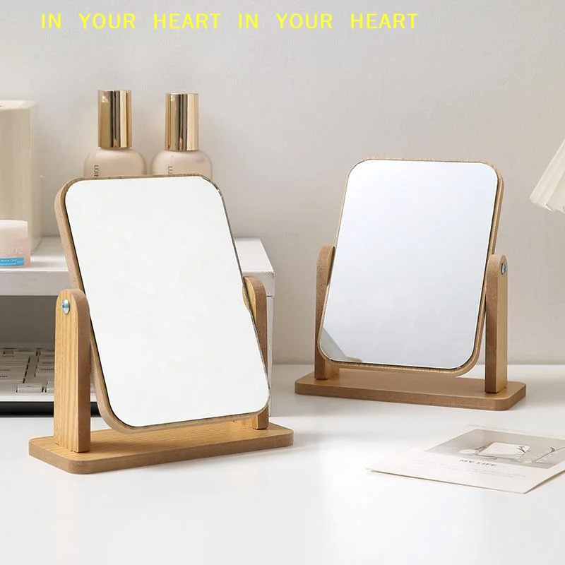 【X】1PC Wooden Vanity Mirror Clear Personal Use Stand Angle Adjustable Makeup Base Desktop