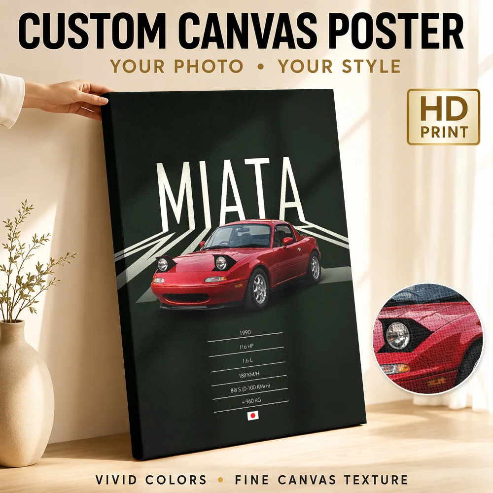 Japanese NA Miata Red Roadster Canvas Painting Posters JDM Style Wall Decor With Personalized Photo For Office Ideal Driver Gift