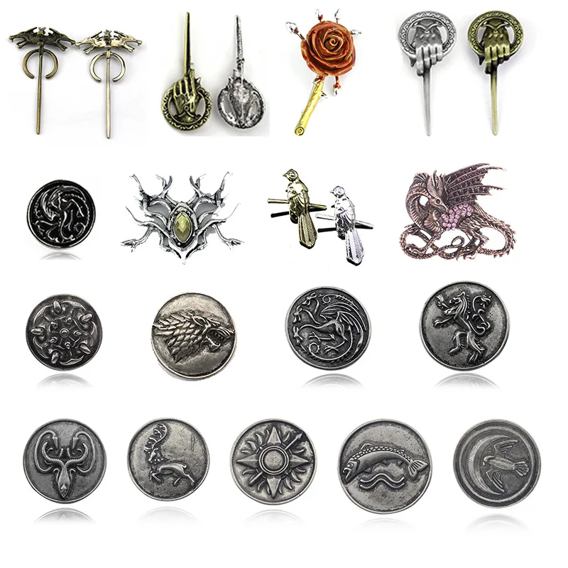 氷の歌-この火のシリーズのブローチ,ヴィンテージ,絶妙なドラゴン,オオカミのモンスター,ファンタジー,魔法のゲーム,周辺バッジ,ジュエリーギフト