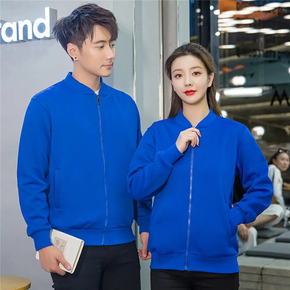 Couple Matching Jackets Stand-up Collar Zip-up Jacket Stylish Unisex Stand Collar Zip-up Jacket with Elastic Cuff Hem for Gym