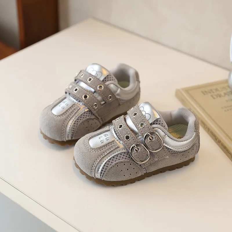 

Весенние повседневные туфли для мальчиков и девочек с круглым носком на липучке, стильные детские туфли на плоской подошве, розовые, серые, нескользящие, удобные, универсальные детские туфли