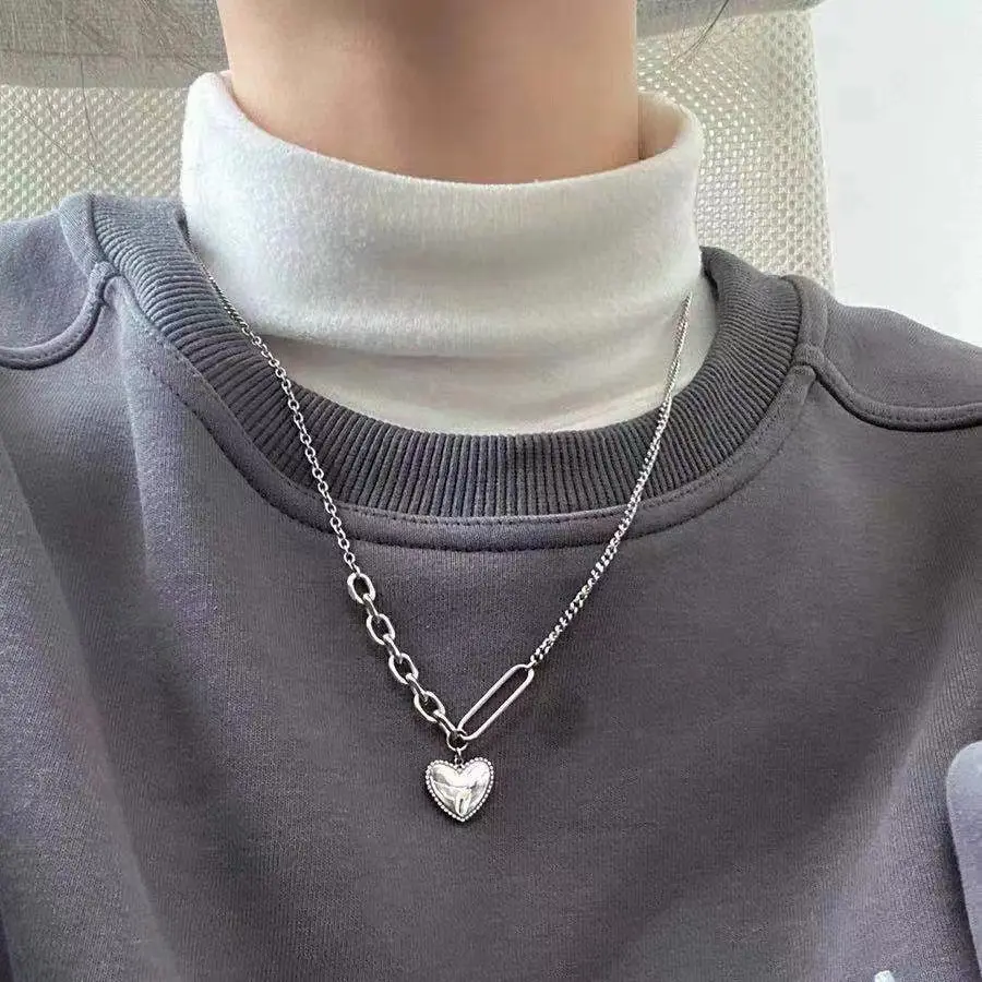 Japanese And Korean New Heart Necklace Simple Silver-color Daughter All Kinds Of Simple Clavicle Chain Minority Design Necklace