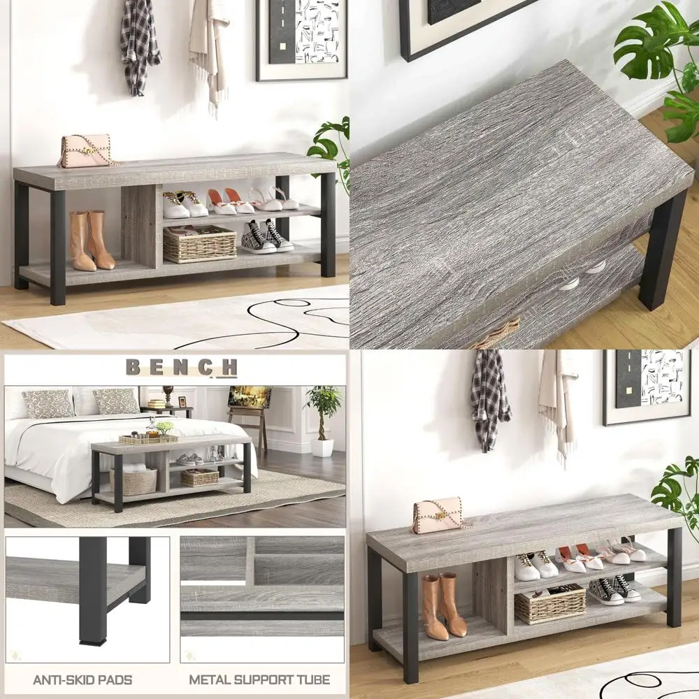

Винтажная деревянная скамейка для хранения обуви для прихожей и прихожей, стойка в индустриальном стиле с сиденьем для спальни и гостиной, обувь или
