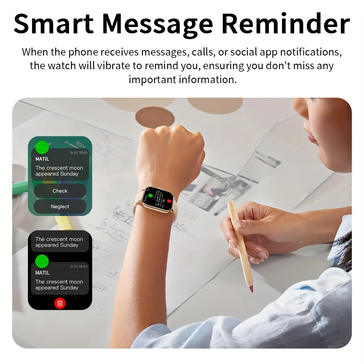 Reloj Inteligente de 1.83 Pulgadas para Hombre y Mujer - Reloj con Llamadas Inalámbricas, Notificaciones de Mensajes por APP, Calculadora, Despertador