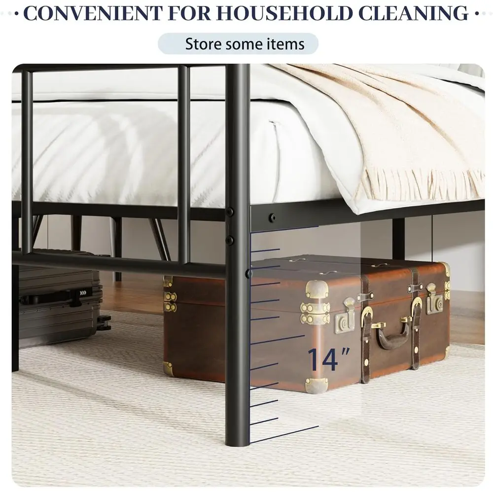 إطار سرير معدني على الطراز الفيكتوري مع مساحة تخزين ولوح أمامي ولوح للقدمين ودعم شريحة (أسود) #6