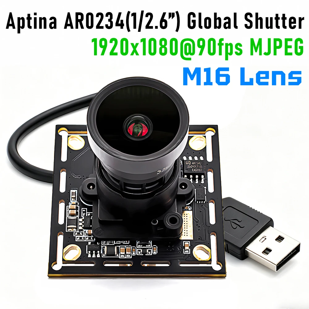 

1080P 90FPS Global Shutter USB Camera with M16 Lens Plug And Play Industrial Web Camera for Machine Vision Security Monitoring