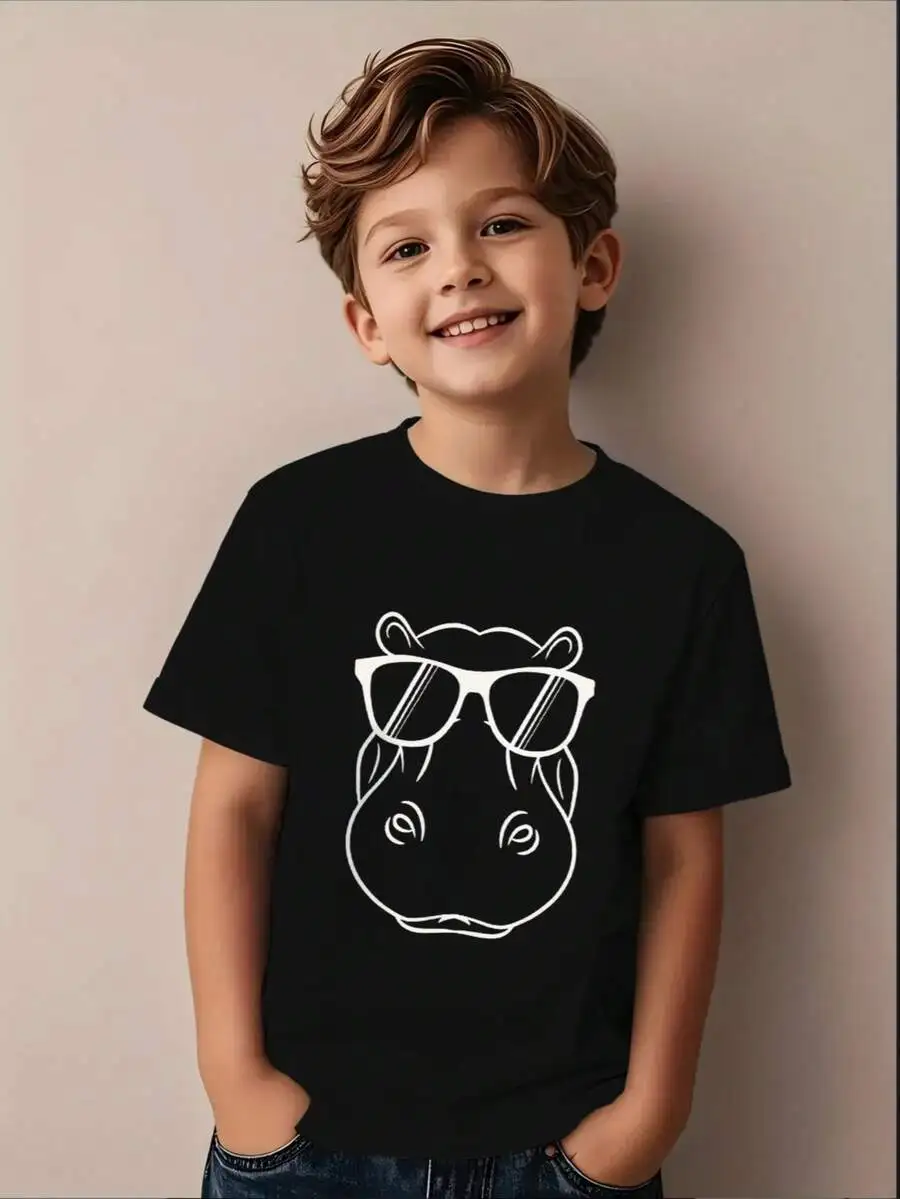 Cute Style For Both Boys And Girls Family Matching Shirts Cool Hippo Graphic Summer Vacation Gift For Kids