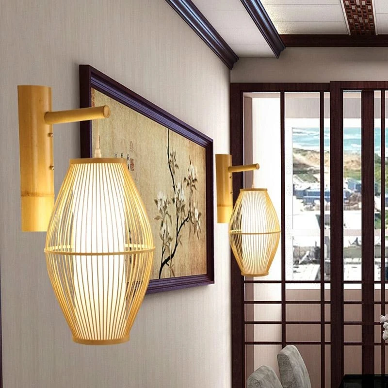 Japanese Wall lamp for Living room Bedroom Tea Shop wooden wall lights Bamboo Wicker Rattan Lantern Lampshade oriental wall lamp