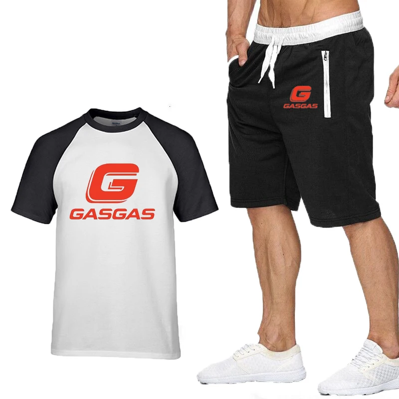 Summer The New Men's T-shirt GASGAS Print Casual high quality Cotton Men's Raglan T-shirt+shorts suit 2pcs