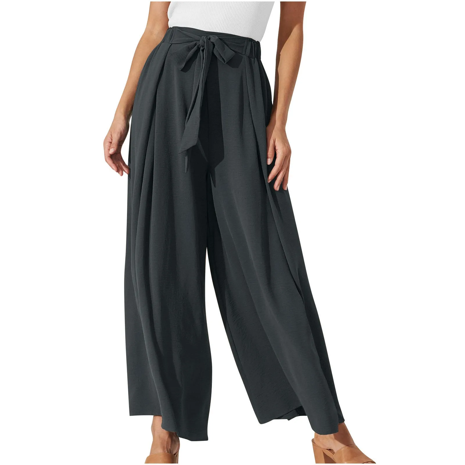 

2024 Fashion Women High Waist Solid Loose Pants Elegant Bow Tie Work Long Pantalon Palazzo Oversized Summer Wide Leg Trousers