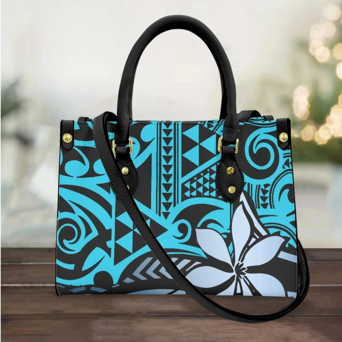 

FORUDESIGNS Polynesian Tattoo Women's Handbag Fashion Leather Frangipani Print Shoulder Bag Luxury Commuter Bag Accessories