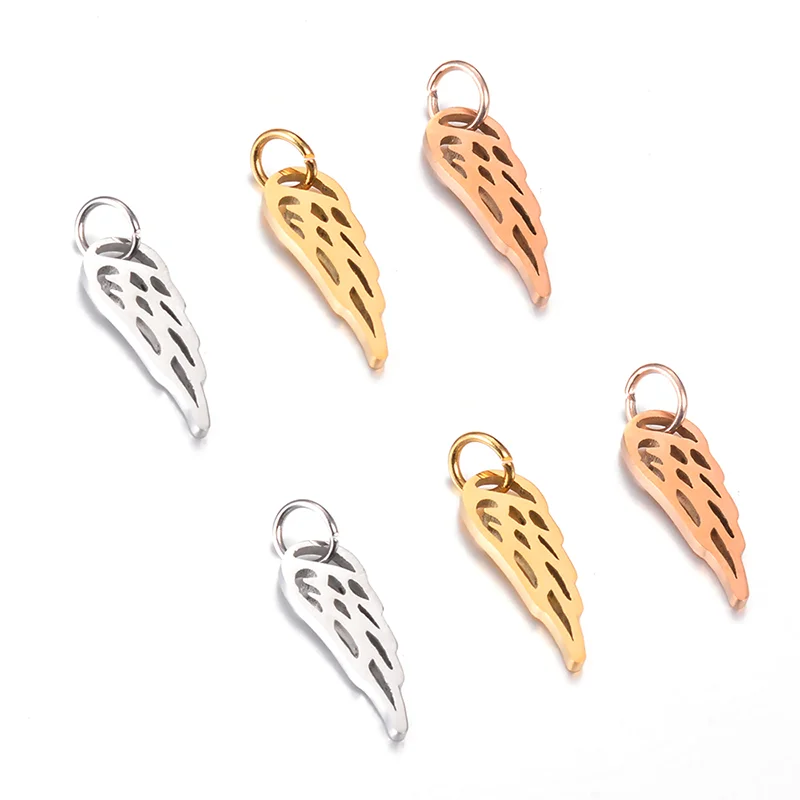 10 Stück Flügel-Anhänger aus Edelstahl in Silber/Gold/Roségold, 3 Farben, für DIY-Schmuckherstellung, Halsketten, Armbänder, Großhandel – Detail 6