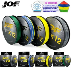 JOF 12 Strands 100% PE Braided Fishing Line 100/300M Multifilament Weave Cord Super Power 25-92LB Carp Fly Fishing Wire Pesca