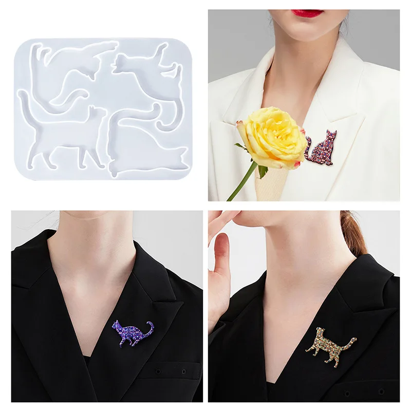 DIY Cat Clothing Bags Pendant Earrings Jewelry Crystal Epoxy Resin Mold Kitten Brooch Silicone Mold