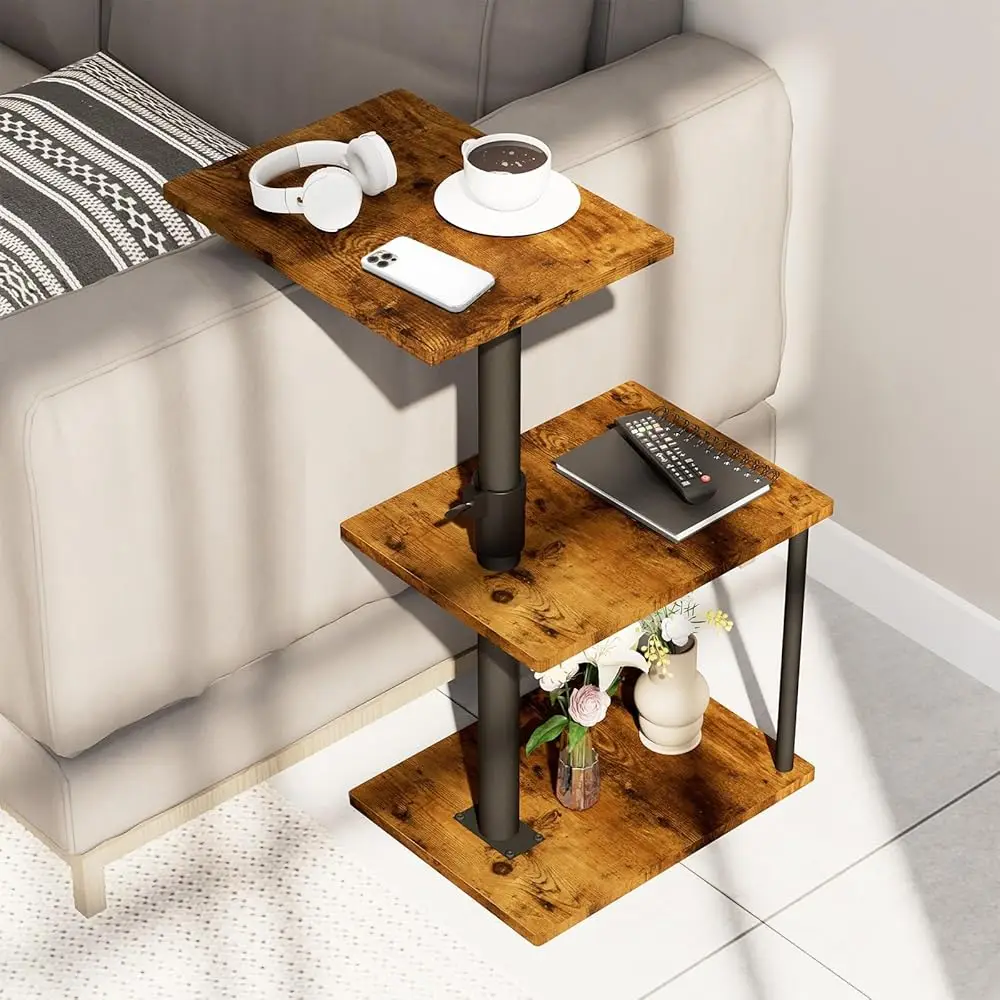 

Swivel Side Table For Couch Arm, Height Adjustable C Shaped End Table For Recliner Or Bed, Tv Trays With Storage Shelf For