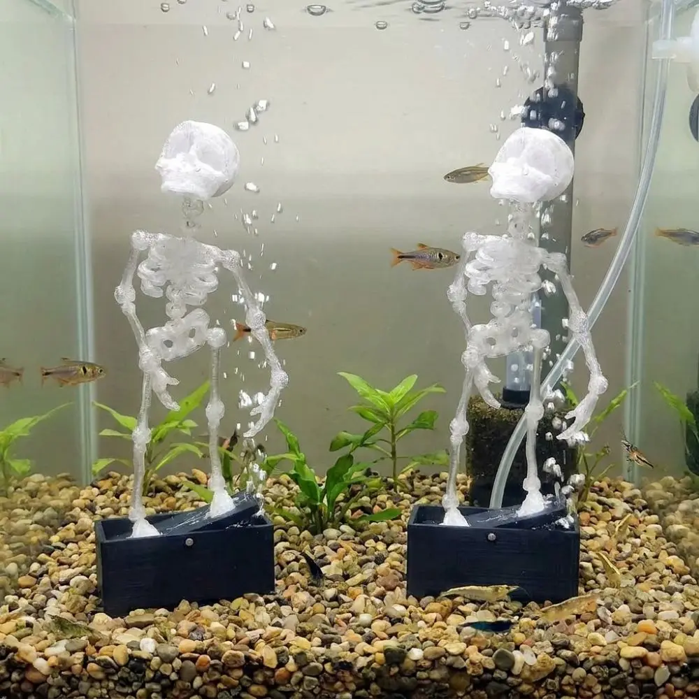 3D Printed Dancing Skeleton Aquarium Bubbler Air Driven Plastic Dynamic Skeleton Bubbler with Air Tube Gothic