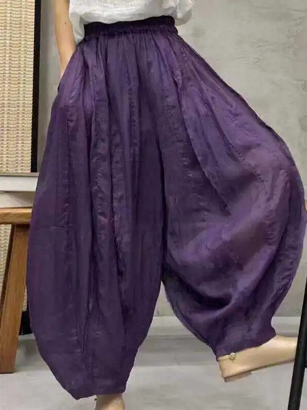 

Хлопково-льняные брюки-фонарики для тай-чи, свободные, широкие, в стиле «банан», повседневные, укороченные (длиной 7/8), с высокой талией, широкие штанины, для города