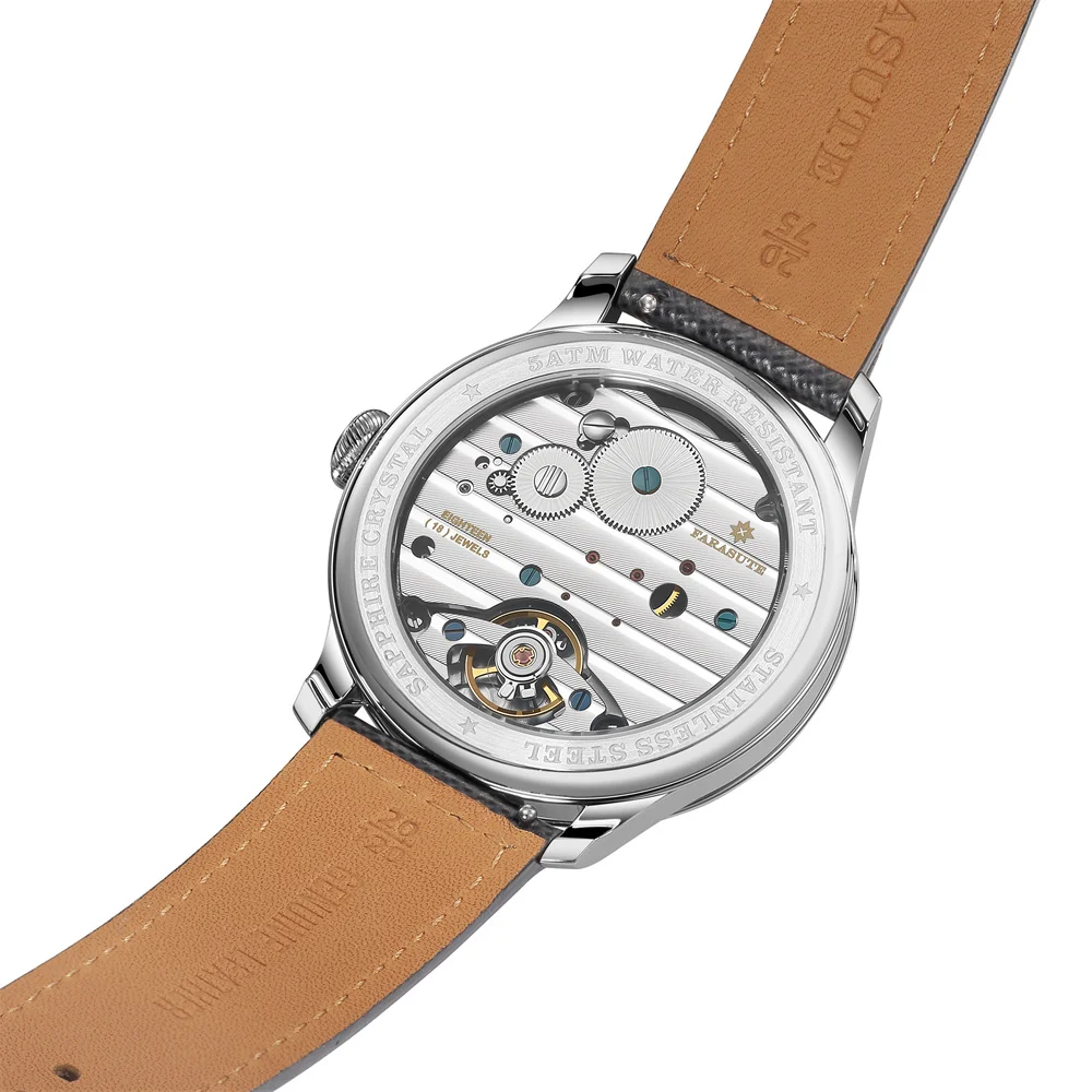 FARASUTE Vintage Machinery Watch Men Fashion Sapphire Glass Power Reserve 80 Hours St17 Manual Mechanical Wristwatches Male