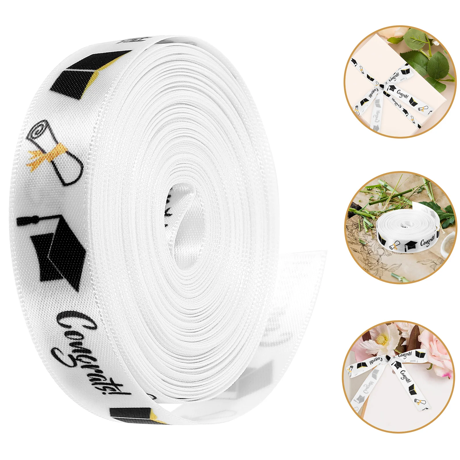 

2024 Graduation Wrapping Wrapping Ribbon 2cmx9m DIY Polyester Ribbon Roll Golden Printing For Party Decoration