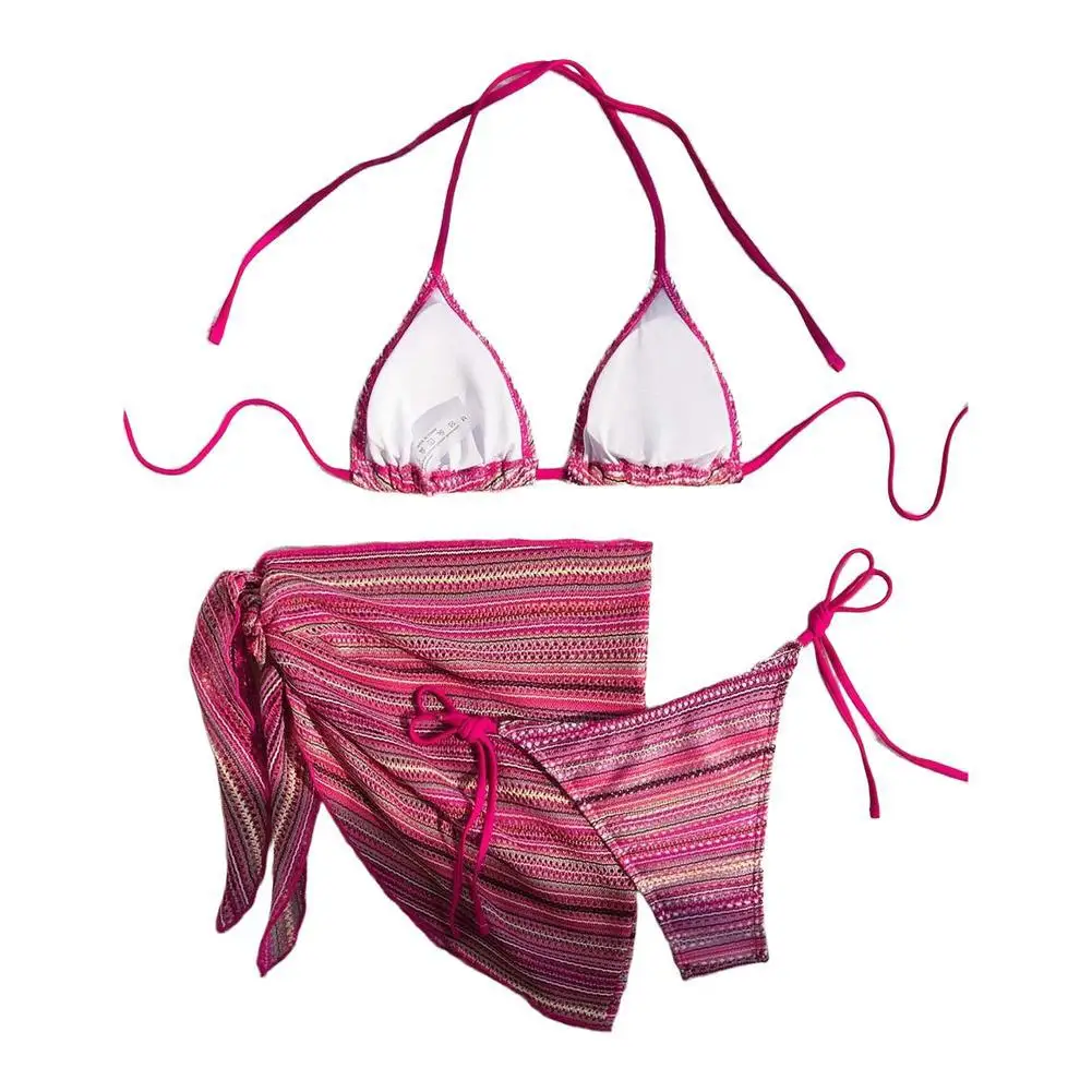 

Пляжный отдых, пляжная юбка, летний наряд, сексуальный купальник-бикини с лямкой на шее, летний купальник в полоску с регулируемыми бретелями