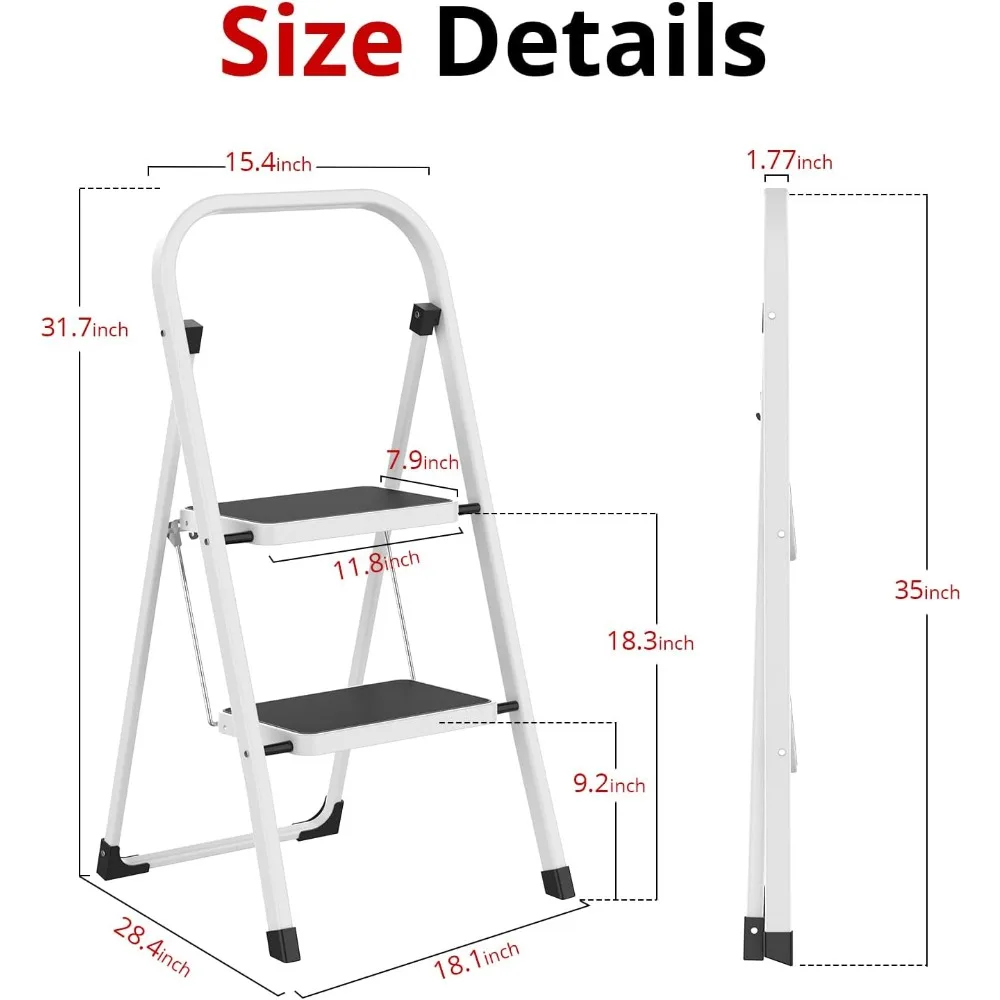 مقعد قابل للطي مع مع مشابك مضادة للانزلاق، سعة تحميل 330 رطلاً، مثالي للمطبخ والمنزل، أبيض