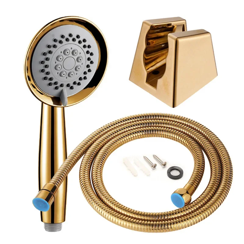 Solide Kupfer Gold Überzogene drei funktionen Handheld Dusche Luxus Batnroom Hand Dusche Kopf wiht gold halter und dusche schlauch