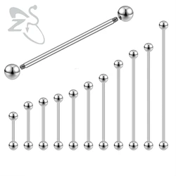 ZS 1PC 14G/16G Stainless Steel Long Industrial Piercing Barbell Cartilage Earring Piercing 12/14/16/18/20/24/28/32/40/45/48/60mm