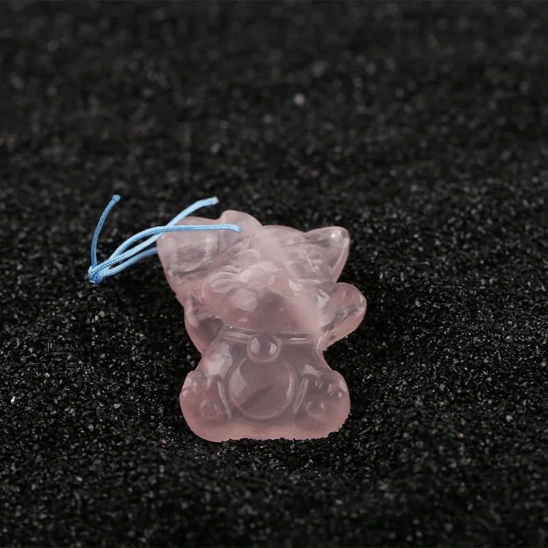 Natural Gemstone Pink Quartz Lucky Cat, DIY Handmake Jewelry  30x24x6mm 13g