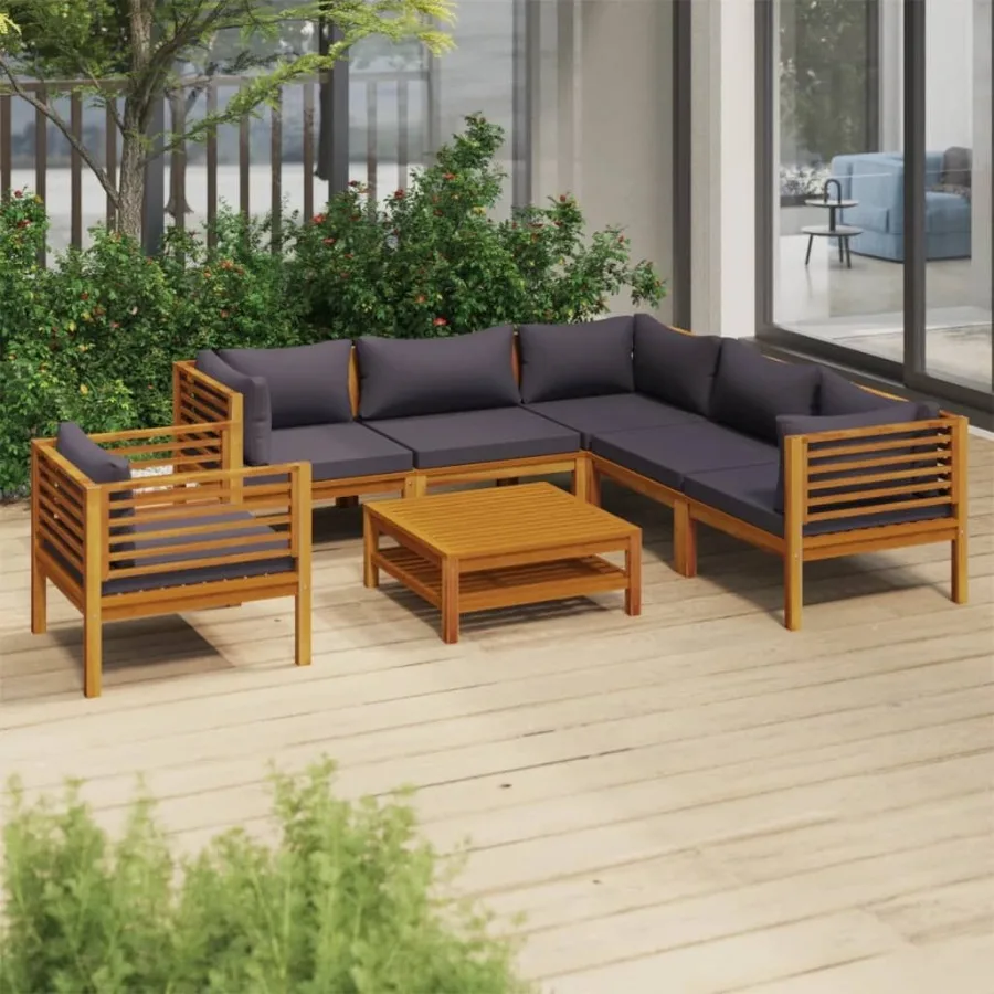 

7 Piece Patio Lounge Set with Cushion Solid Acacia Wood