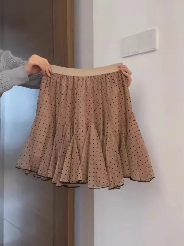 

Юбка А-силуэта для женщин больших размеров, в горошек, с завышенной талией, стройнящая, для повседневной носки, летняя, многоярусная, в модном корейском стиле