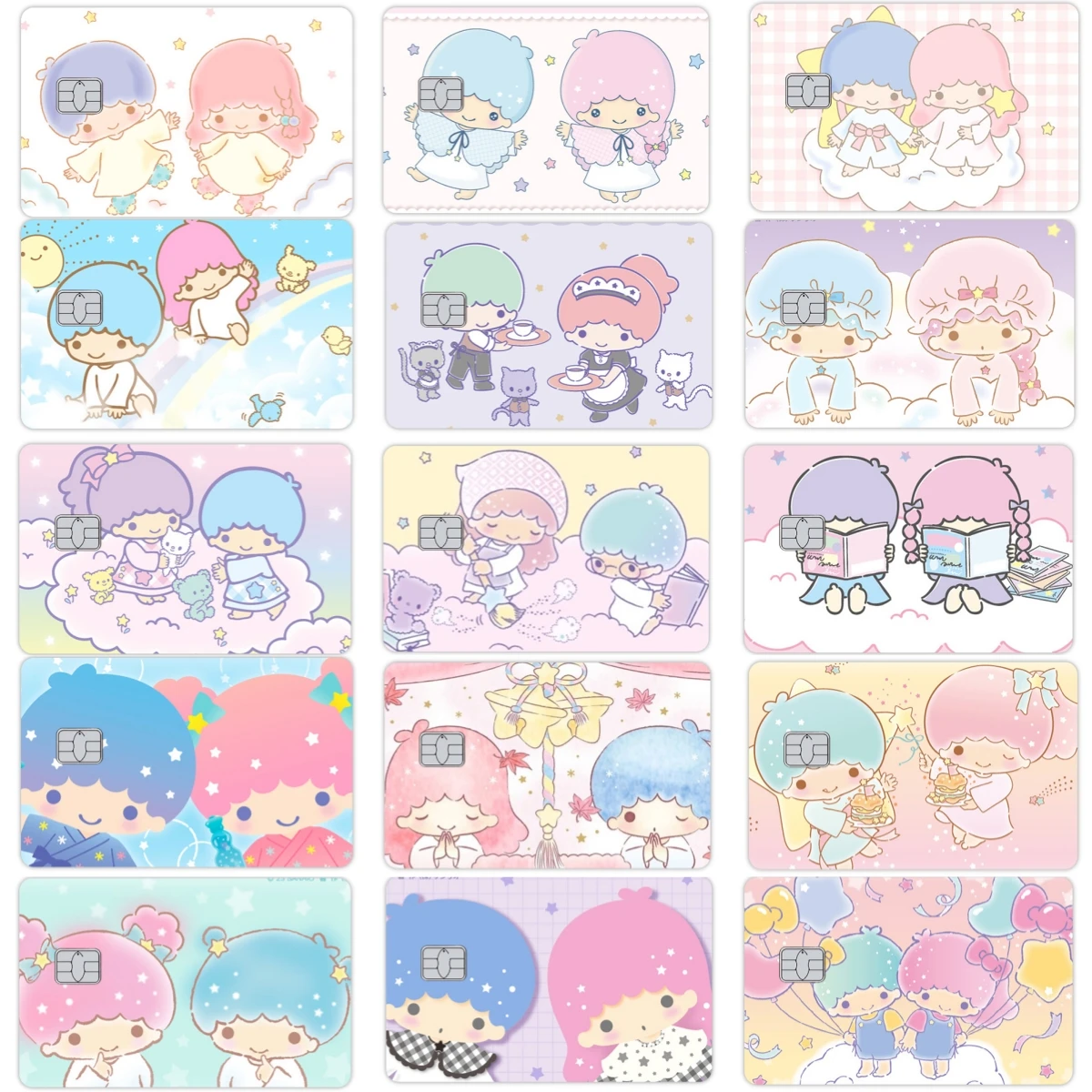 

Стильные наклейки Y2K Little Twin Stars Kawaii для кредитных/дебетовых карт, самоклеящаяся защитная пленка с мультяшным дизайном, съемная, с сердечками Gily