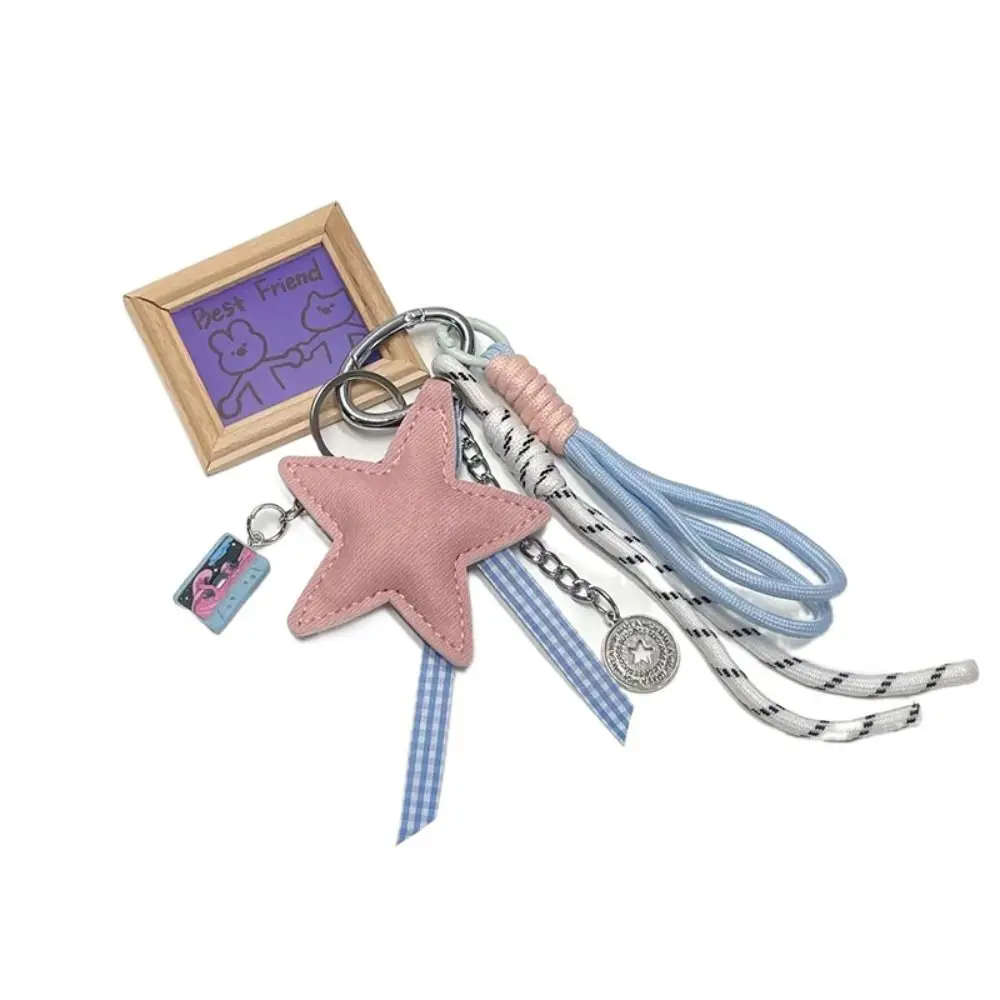 Braided Rope Star Bag Pendant Leather DIY Five-Pointed Star Keychain Star Key Holder for Handbag Purse Backpack Accessories