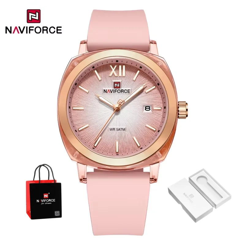 NAVIFORCE Fashion Simple Women's Quartz Watch Silicone Strap Luminous Pointer Shockproof Waterproof Women's Watch Package Gifts