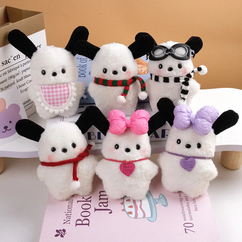 

Sanrio Pochacco Plush Keychain Cute Pink Bow Puppy Bag Charm Soft Stuffed Animal Pendant for Girls Gifts