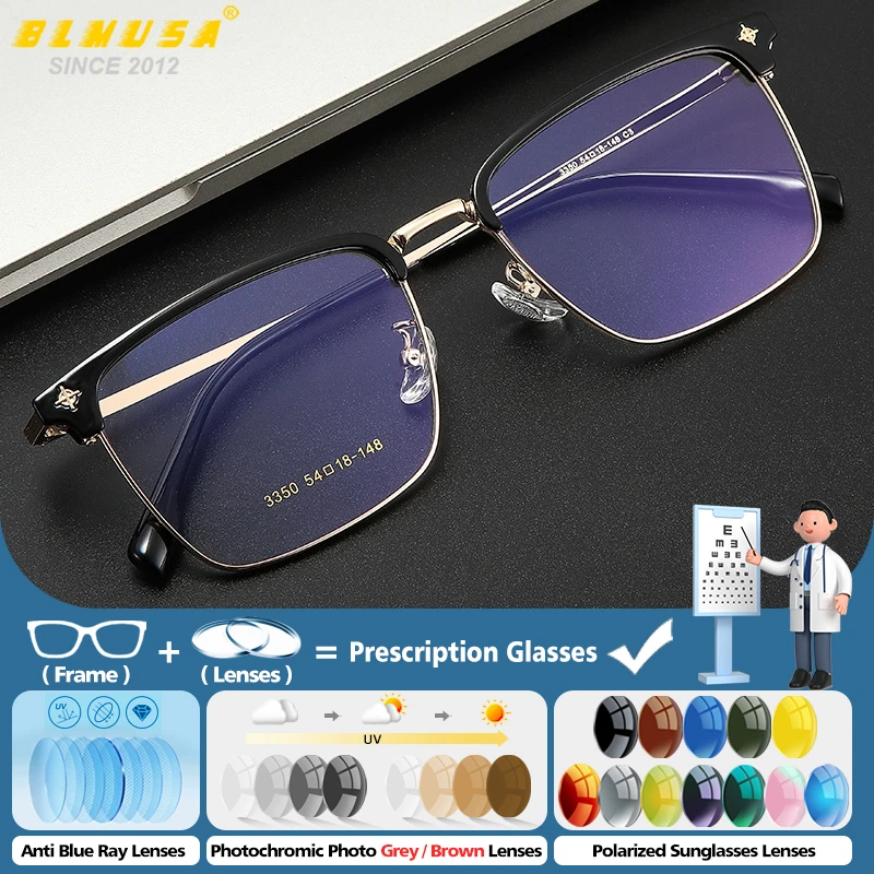 

BLMUSA Simple Square Myopia Glasses Men Anti Blue Light Progressive Reading Eyeware Prescription Customized Optical Eyeglasses