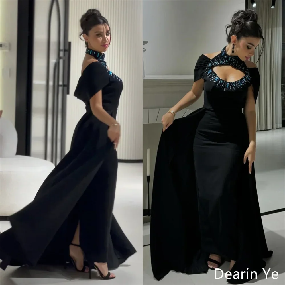 

Customized Prom Gown Dearin Halter Column Floor Length Skirts Shirred Ruffle Beading Bespoke Occasion Dresses Evening Saudi Arab