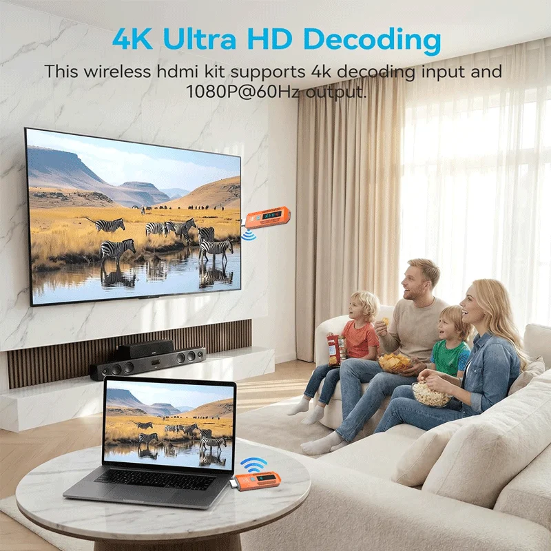 1TX TO 2RXS LED Screen Wireless Transmitter & Receiver, 4K Decode 1080P@60Hz Low Latency Plug & Play for Gaming, Home Theater