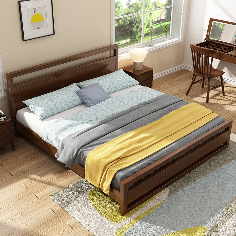 Nordic style solid wood bed, small apartment, master bedroom, 1.5m double bed, 1.8m large wedding bed, modern simple bedroom fur
