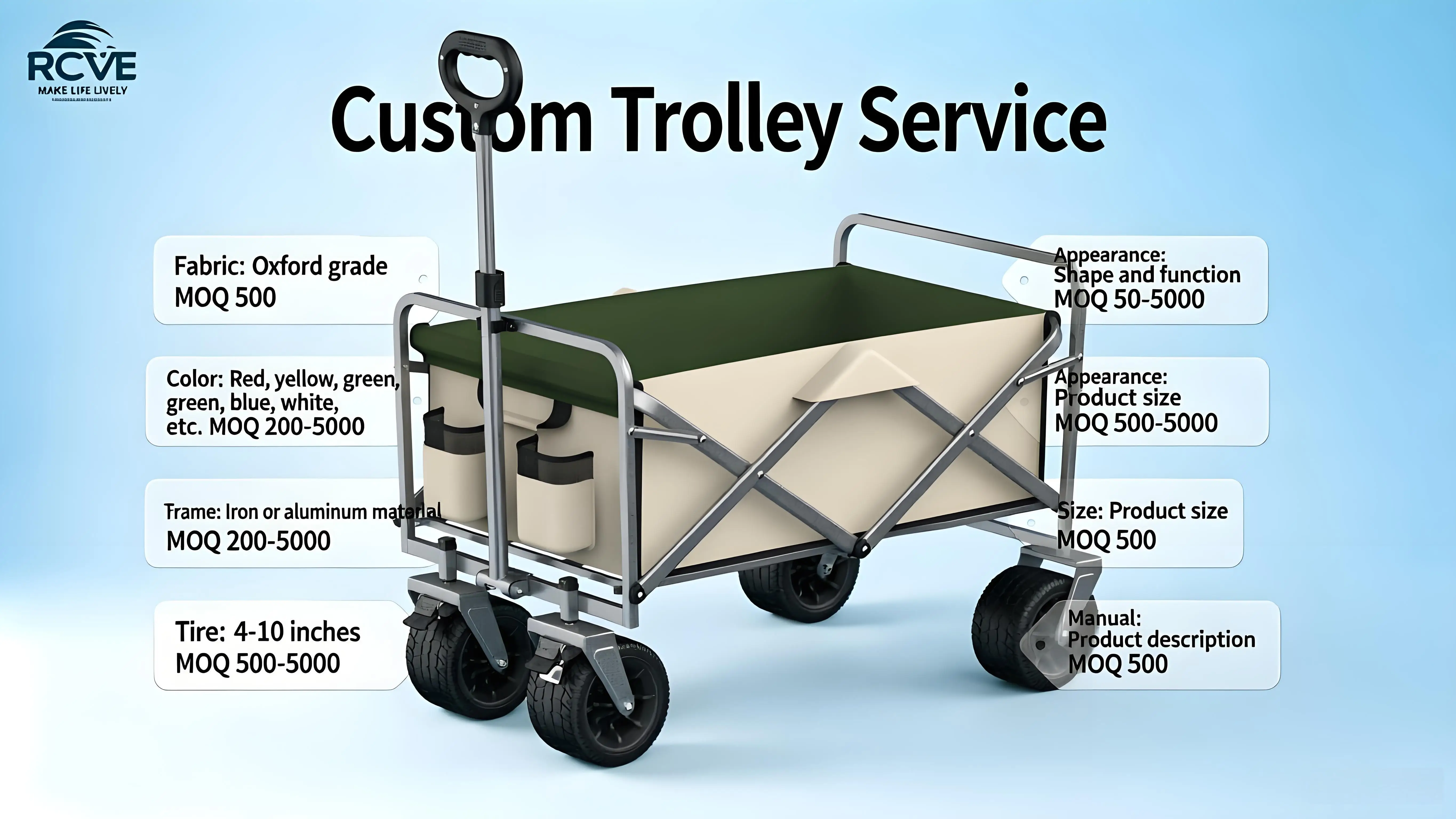 150L Large Capacity Foldable Camping Wagon Heavy Duty All-Terrain Utility Cart Tank Wheels Brake Garden Shopping OEM Tools