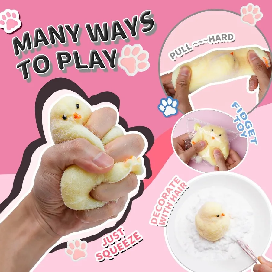 2PCS Taba Squishy Chick Toy Hand Make Fidget Chicken Sticky Silicone Squeeze Toys Ultra Soft for Adults Chick Squishies Toys fo
