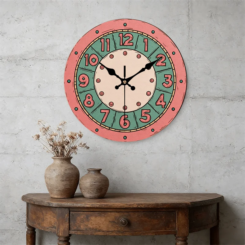 2D Flat. 1pc, Vintage Wooden Wall Clock, Easy Timepiece, Essential Silent Round Clock for Living Room Decor, Perfect for Bedroom, Living Room, Office, Kitchen, And Bathroom, 30.48 cm (AA Battery Not Included)