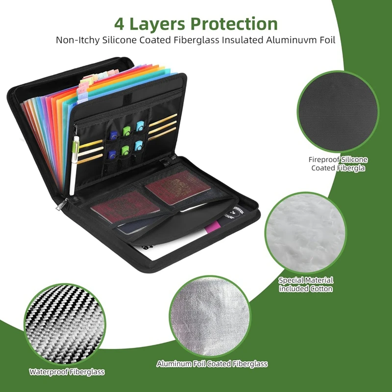 T04C-Accordion Document Organizer 220°F Fireresistant Document Organizer Zipper And Tab Document Organizer For A4 Documents