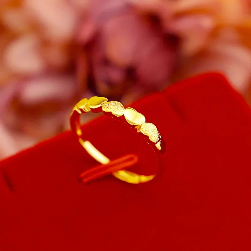 9999 Real Gold 24K Japanese and Korean Fashion Women's Pure Gold Opening Love Little Girl Ring Gold Female Tail Ring