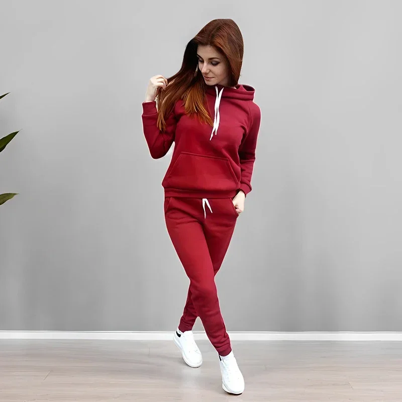 2026 Fall Winter Hot Sale Women's Jogger Suit Hoodie and Sweatpants High Quality Pure Color Tracksuit Female Casual Sport Outfit