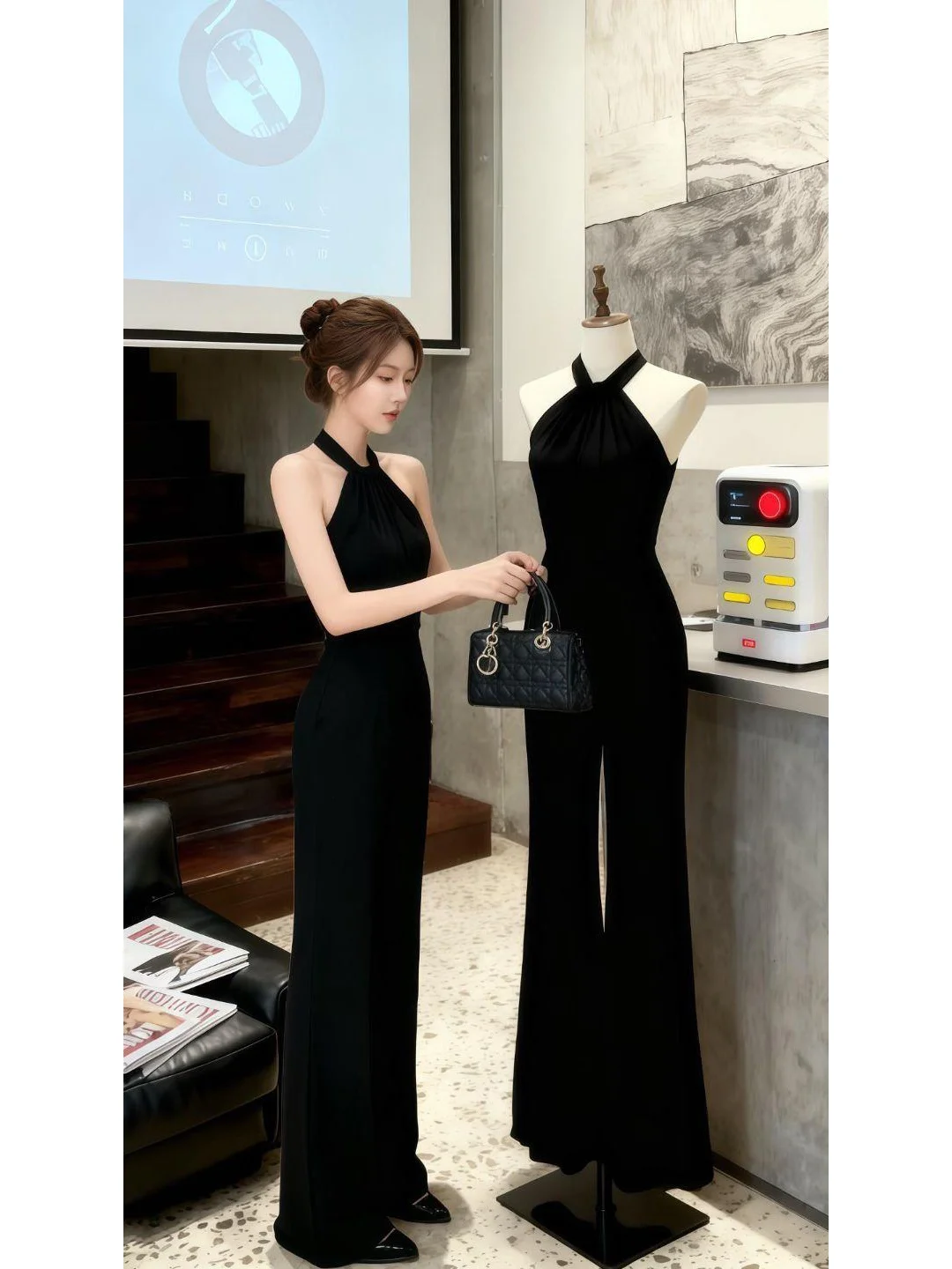 

Stunning Black Neck Hanging Strap Vest Casual Pants Set Women's 2025 New Autumn High Waist Long Pants Korean Style Fashion Set